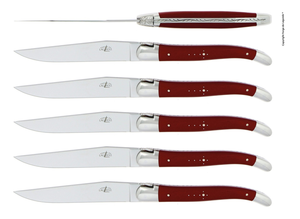 Sæt med 6 spiseknive, rødt micarta-skaft - Forge de Laguiole i gruppen Borddækning / Bestik / Knivar hos The Kitchen Lab (1446-24424)