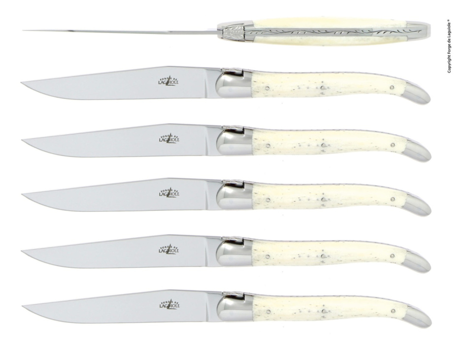 Sæt med 6 spiseknive, knogleskafter - Forge de Laguiole i gruppen Borddækning / Bestik / Knivar hos The Kitchen Lab (1446-26106)