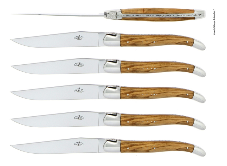 Sæt med 6 spiseknive, oliventræskaft - Forge de Laguiole i gruppen Borddækning / Bestik / Knivar hos The Kitchen Lab (1446-26107)