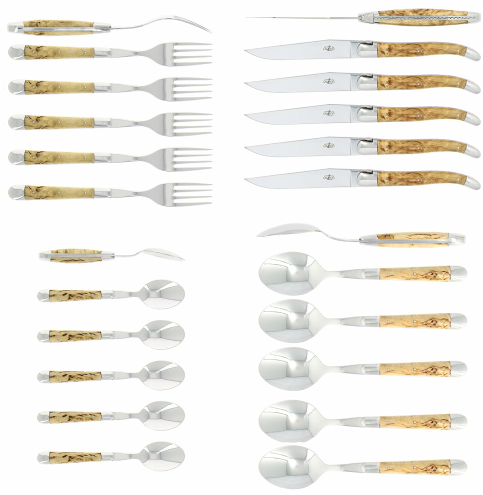 Bestiksæt 03, birkehåndtag, poleret, Tradition - Forge de Laguiole i gruppen Borddækning / Bestik / Bestik sæt hos The Kitchen Lab (1446-32852)