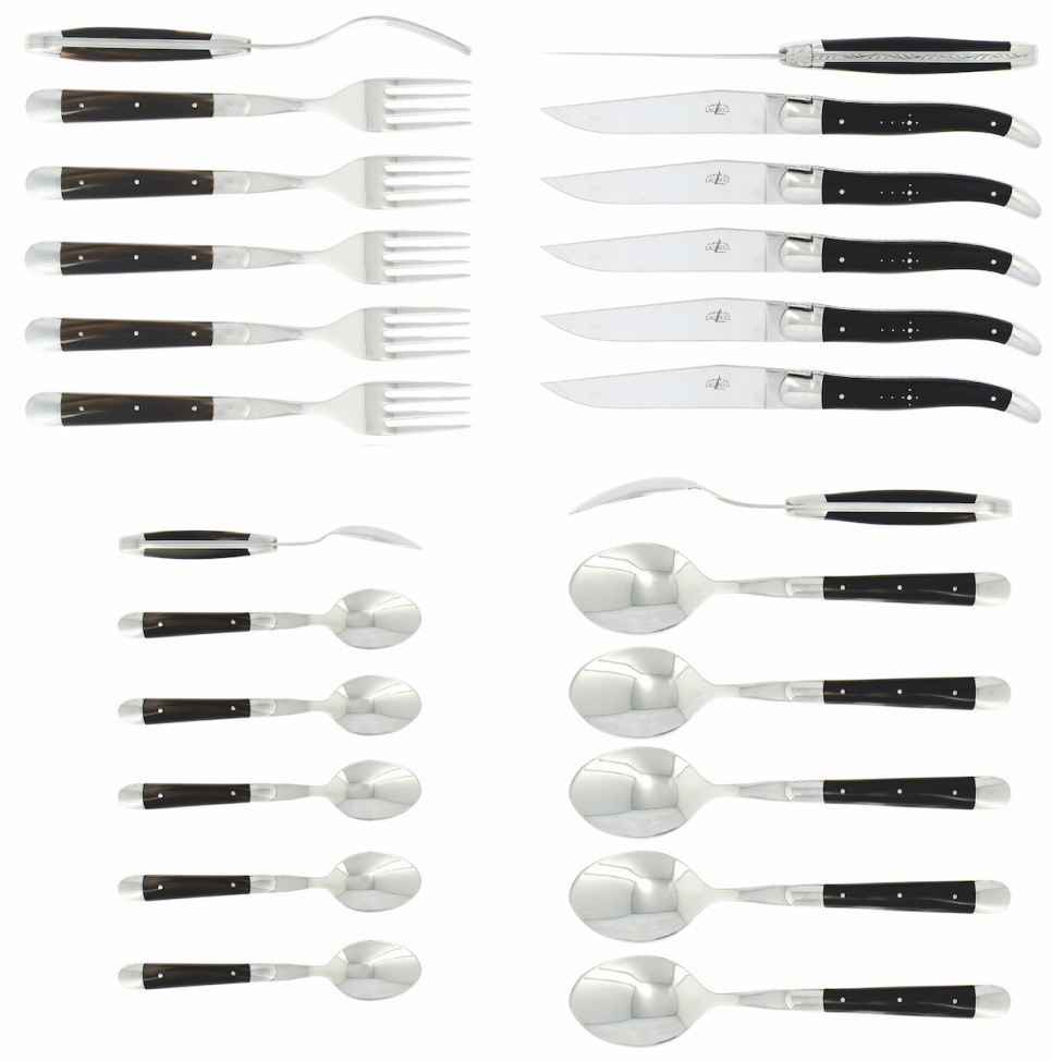 Bestiksæt 03, mørke hornhåndtag, poleret, Tradition - Forge de Laguiole i gruppen Borddækning / Bestik / Bestik sæt hos The Kitchen Lab (1446-32856)