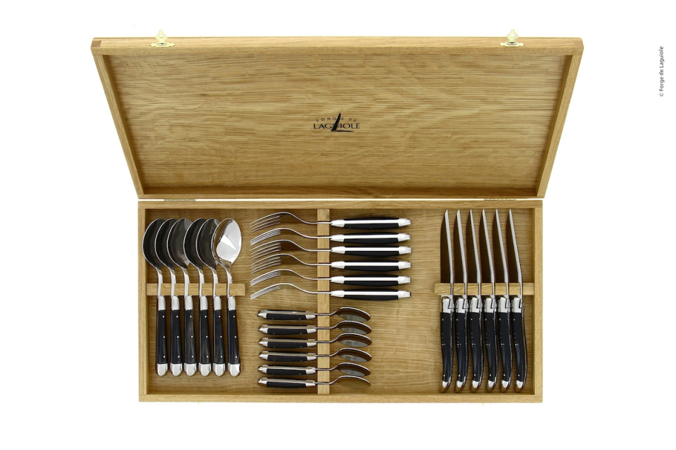 Bestiksæt 03, mørke hornhåndtag, poleret, Tradition - Forge de Laguiole