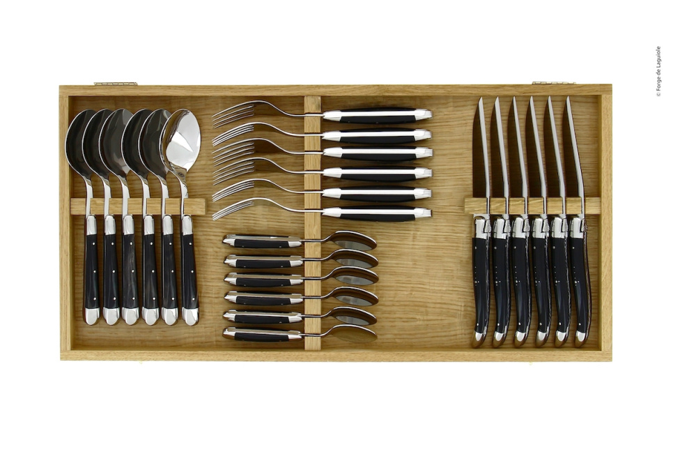 Bestiksæt 03, mørke hornhåndtag, poleret, Tradition - Forge de Laguiole