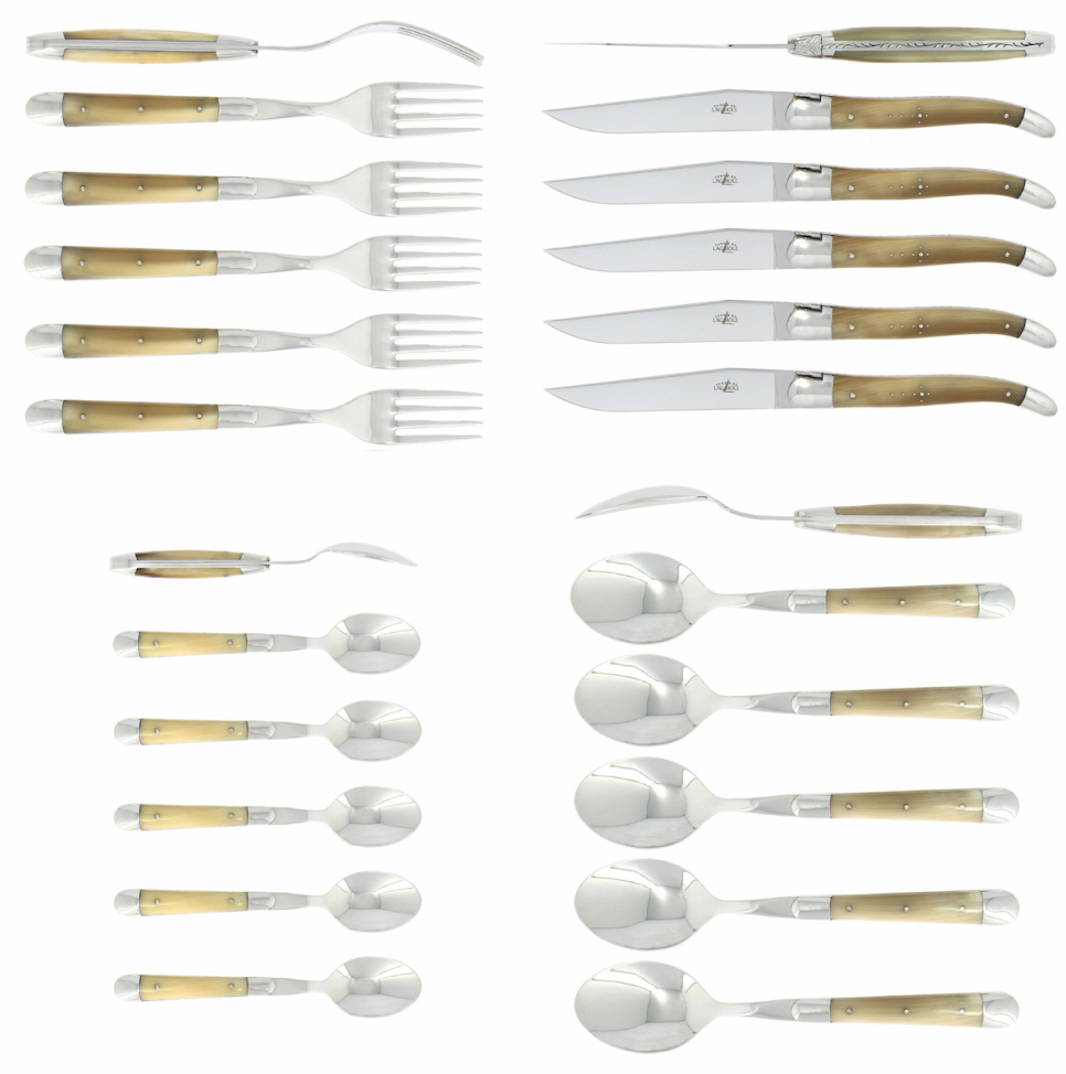 Bestiksæt 05, håndtag af lyst horn, poleret, Tradition - Forge de Laguiole i gruppen Borddækning / Bestik / Bestik sæt hos The Kitchen Lab (1446-32864)