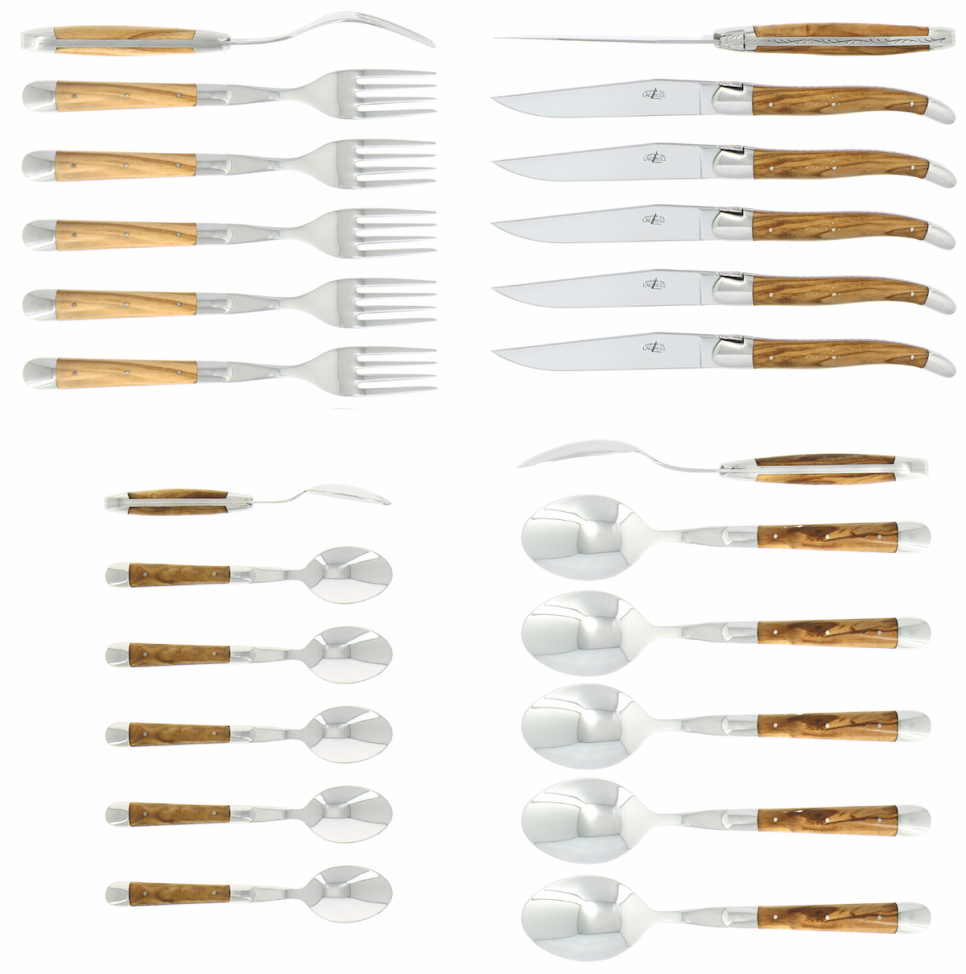 Bestiksæt 05, håndtag i oliventræ, poleret, Tradition - Forge de Laguiole i gruppen Borddækning / Bestik / Bestik sæt hos The Kitchen Lab (1446-32866)