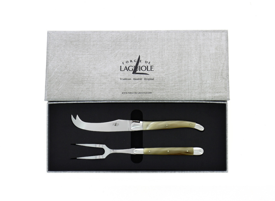 Ostesæt, håndtag i lyst horn, poleret, Tradition - Forge de Laguiole