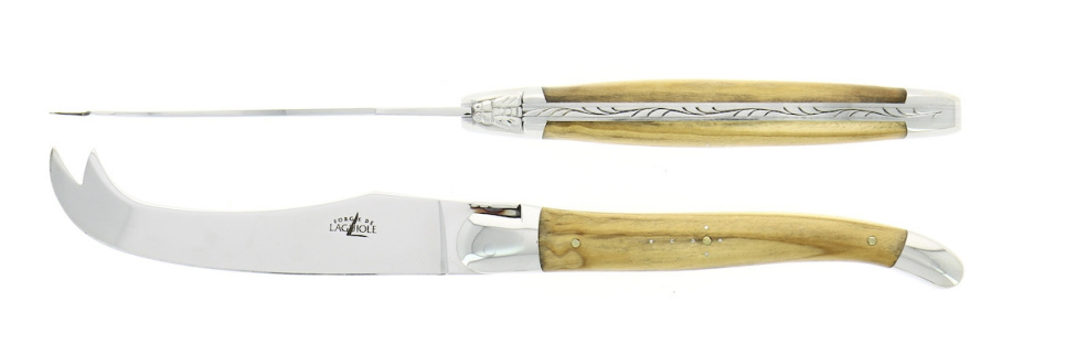 Ostesæt, håndtag i oliventræ, blankt, Tradition - Forge de Laguiole