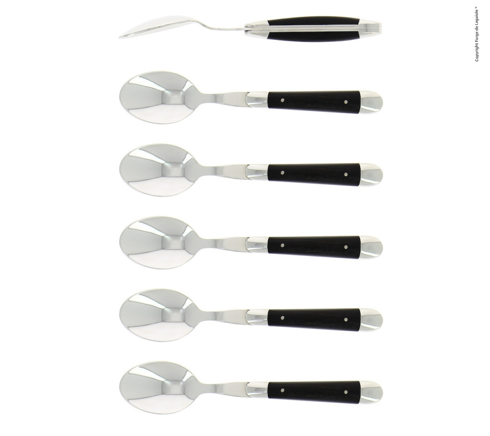 Seks dessertskeer, håndtag i ibenholt, poleret, Tradition - Forge de Laguiole i gruppen Borddækning / Bestik / skeer hos The Kitchen Lab (1446-32903)