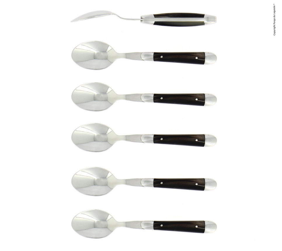 Seks dessertskeer, skaft i mørkt horn, poleret, Tradition - Forge de Laguiole i gruppen Borddækning / Bestik / skeer hos The Kitchen Lab (1446-32906)