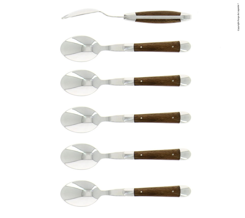 Seks dessertskeer, håndtag i valnød, poleret, Tradition - Forge de Laguiole i gruppen Borddækning / Bestik / skeer hos The Kitchen Lab (1446-32908)