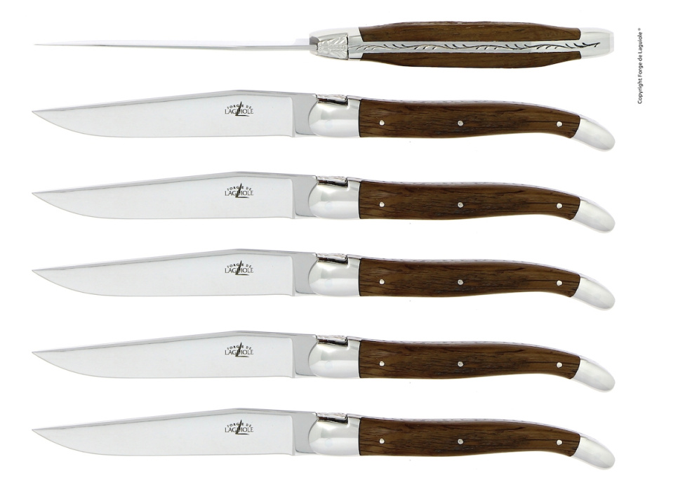 Seks knive, skaft af forstenet egebark, poleret, Tradition - Forge de Laguiole i gruppen Borddækning / Bestik / Knivar hos The Kitchen Lab (1446-32909)