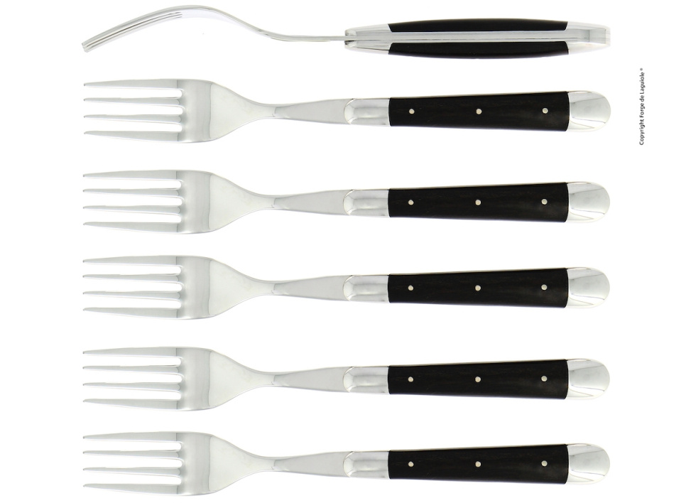 Seks gafler, håndtag i ibenholt, poleret, Tradition - Forge de Laguiole i gruppen Borddækning / Bestik / Gafler hos The Kitchen Lab (1446-32924)