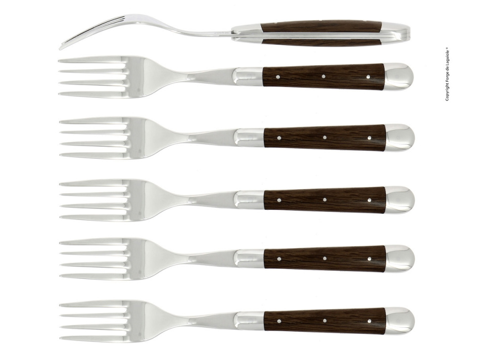 Seks gafler, skaft af forstenet eg, poleret, Tradition - Forge de Laguiole i gruppen Borddækning / Bestik / Gafler hos The Kitchen Lab (1446-32927)
