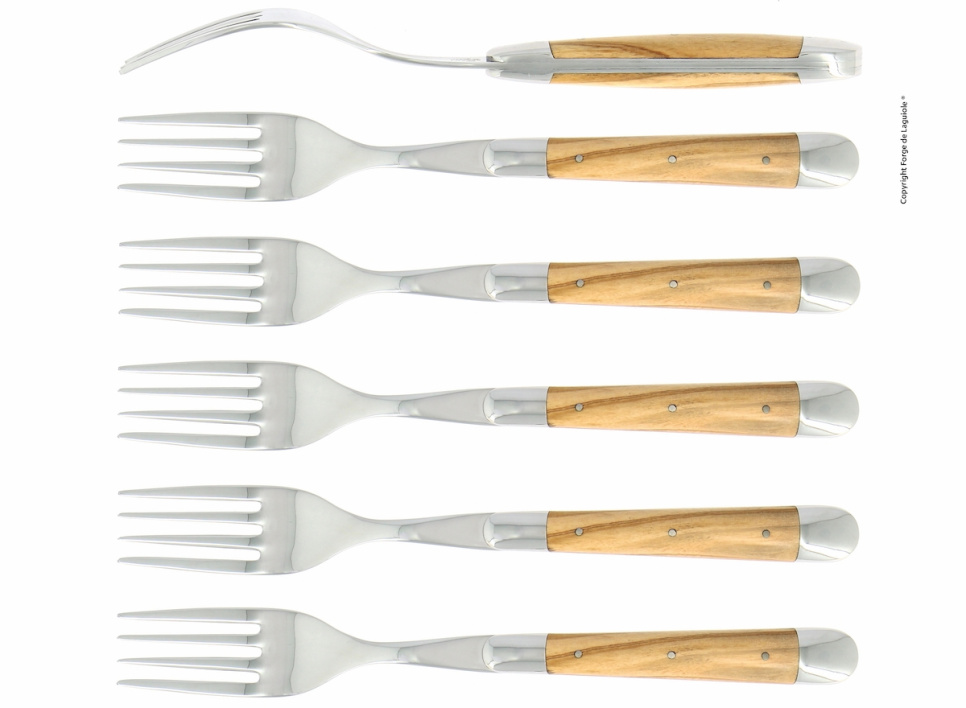 Seks gafler, håndtag af oliventræ, poleret, Tradition - Forge de Laguiole i gruppen Borddækning / Bestik / Gafler hos The Kitchen Lab (1446-32930)
