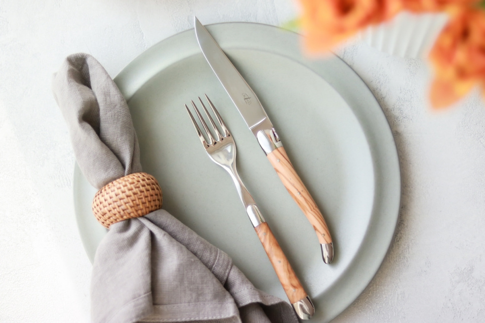 Seks gafler, håndtag af oliventræ, poleret, Tradition - Forge de Laguiole