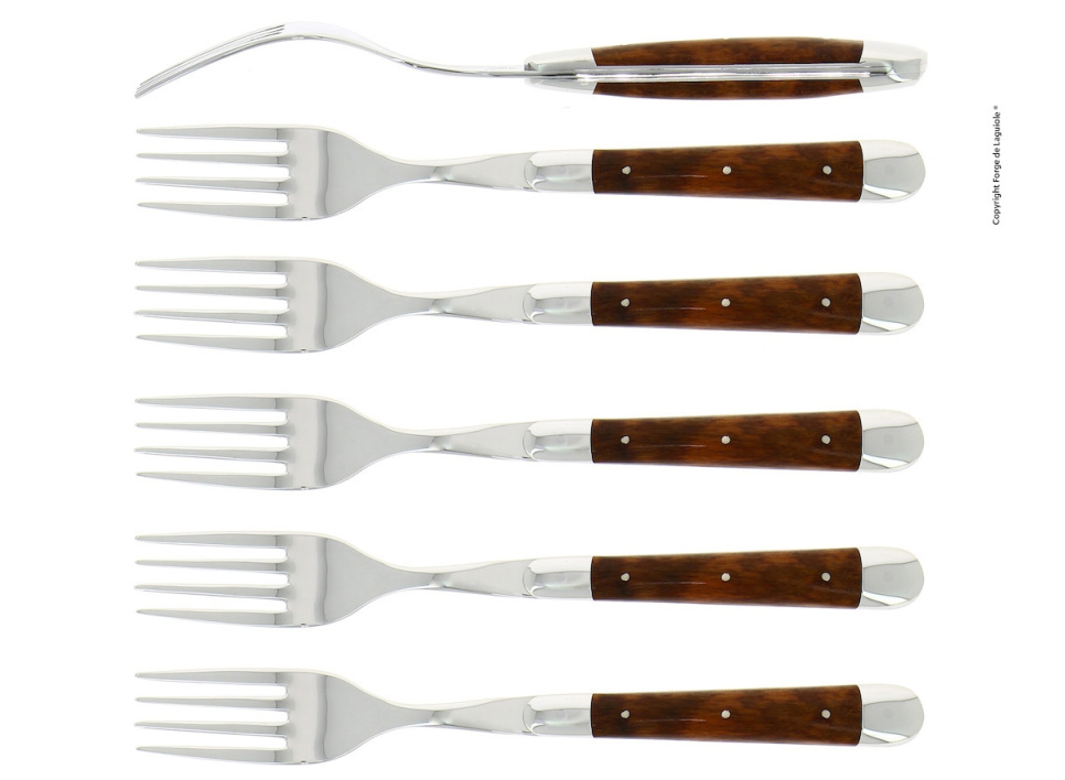 Seks gafler, håndtag af slangetræ, poleret, Tradition - Forge de Laguiole i gruppen Borddækning / Bestik / Gafler hos The Kitchen Lab (1446-32932)