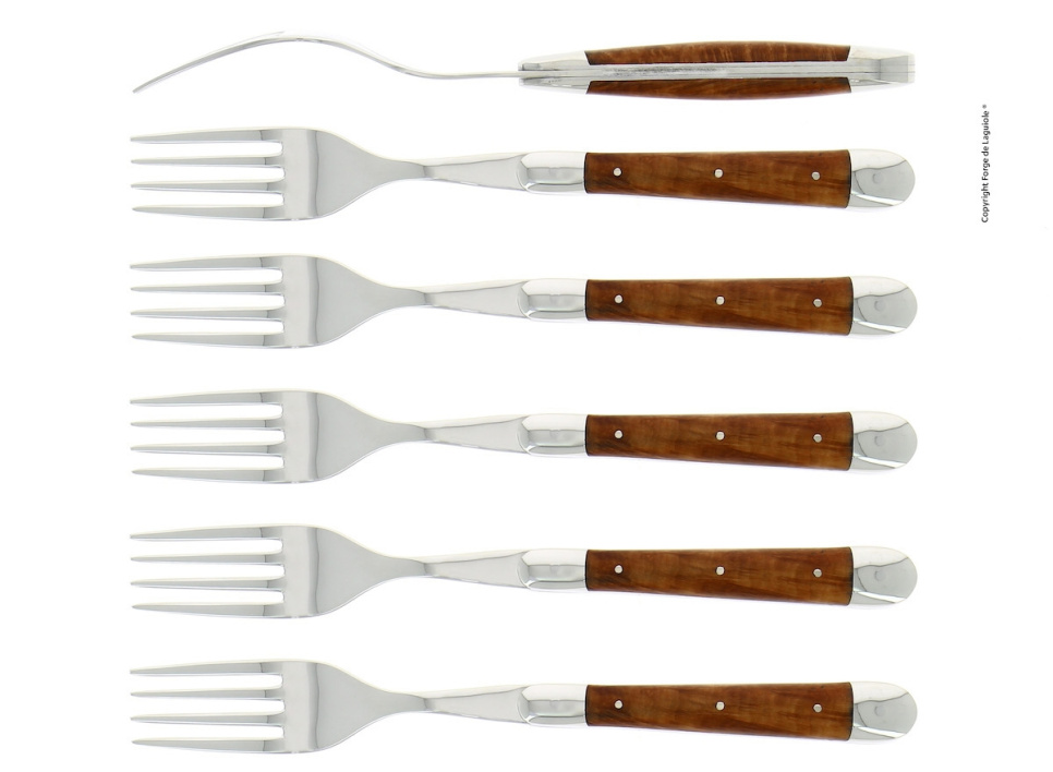 Seks gafler, junglehåndtag i træ, poleret, Tradition - Forge de Laguiole i gruppen Borddækning / Bestik / Gafler hos The Kitchen Lab (1446-32934)