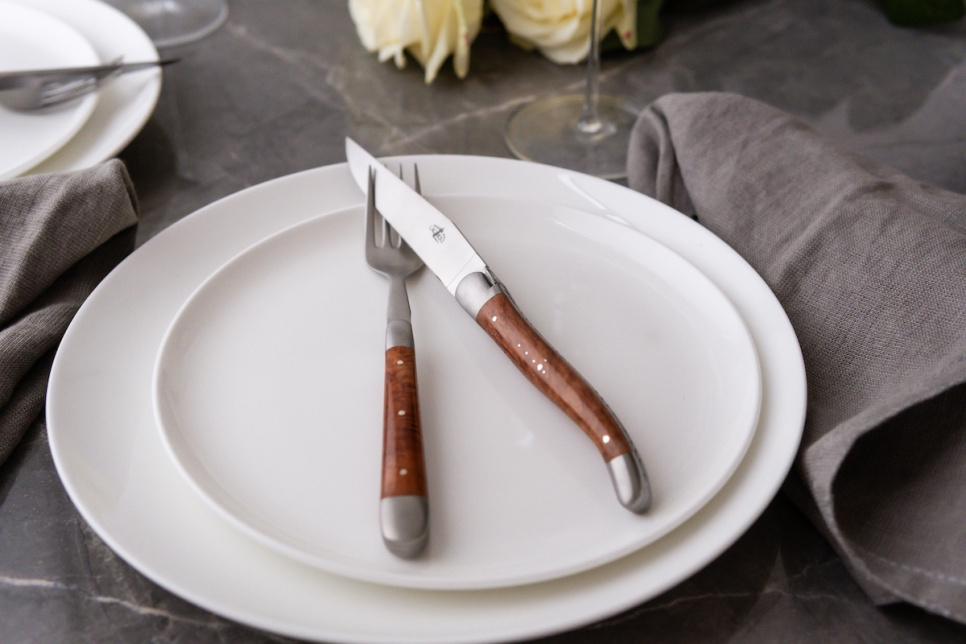 Seks gafler, junglehåndtag i træ, poleret, Tradition - Forge de Laguiole