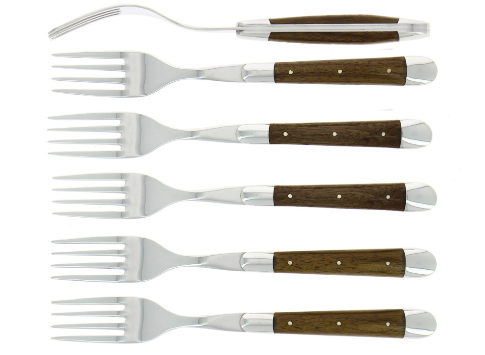 Seks gafler, håndtag i valnød, poleret, Tradition - Forge de Laguiole i gruppen Borddækning / Bestik / Gafler hos The Kitchen Lab (1446-32935)