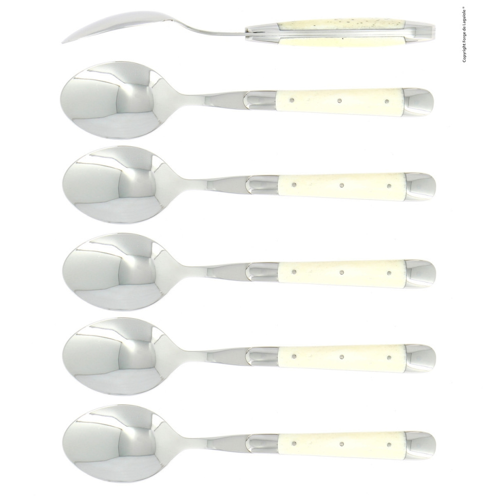 Seks skeer, skaft af ben, poleret, Tradition - Forge de Laguiole i gruppen Borddækning / Bestik / skeer hos The Kitchen Lab (1446-32936)