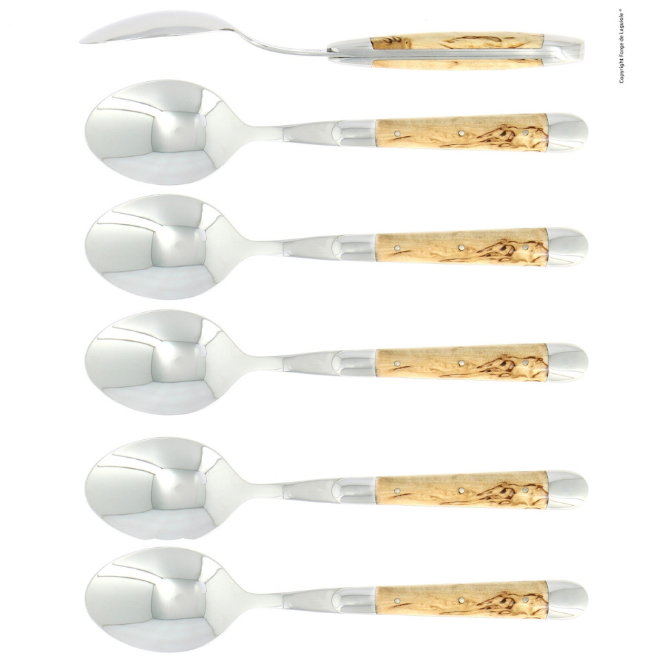 Seks skeer, birkehåndtag, poleret, Tradition - Forge de Laguiole i gruppen Borddækning / Bestik / skeer hos The Kitchen Lab (1446-32937)