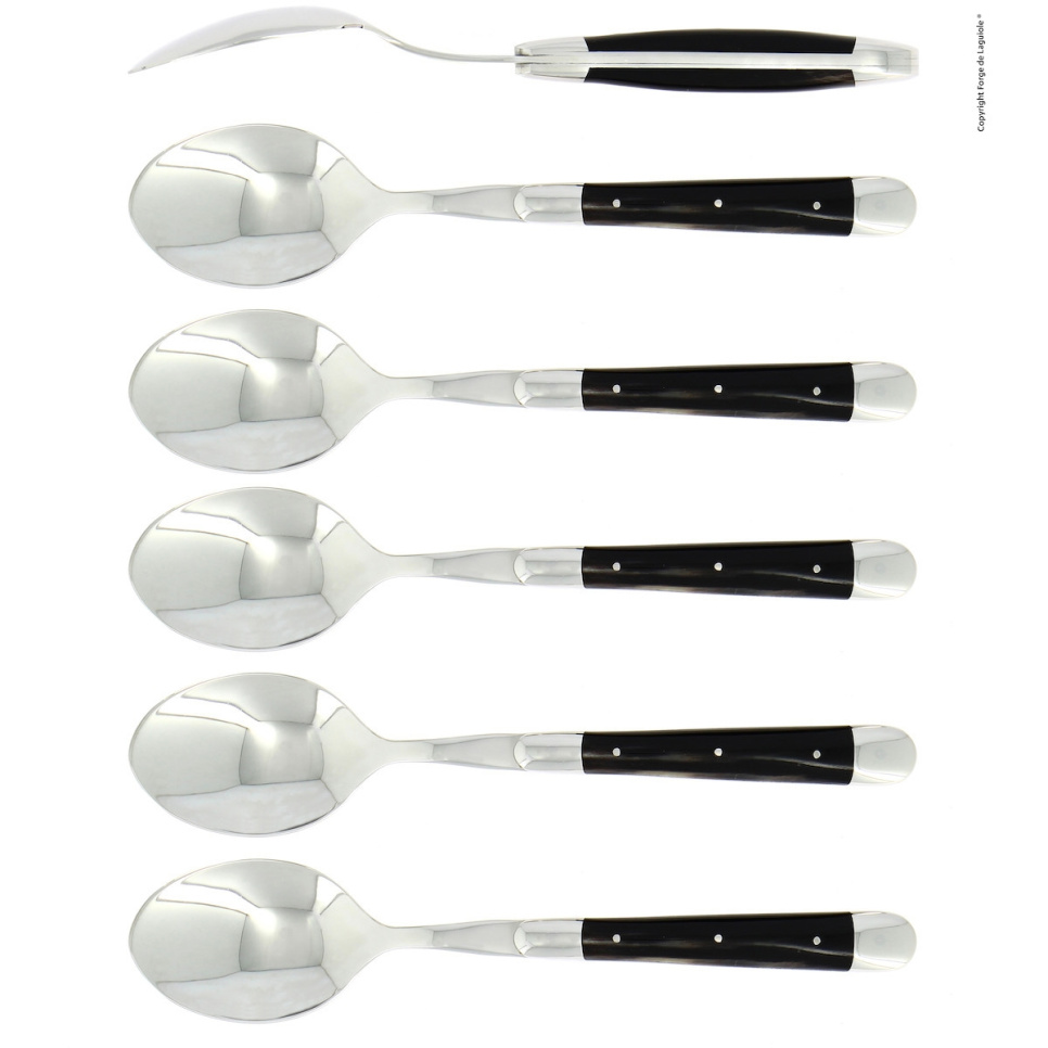 Seks skeer, skaft i mørkt horn, poleret, Tradition - Forge de Laguiole i gruppen Borddækning / Bestik / skeer hos The Kitchen Lab (1446-32941)