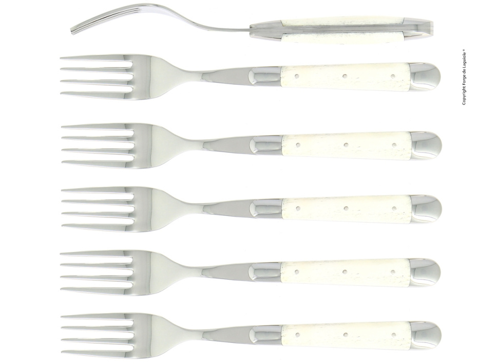 Seks gafler, skaft af ben, poleret, Tradition - Forge de Laguiole i gruppen Borddækning / Bestik / Gafler hos The Kitchen Lab (1466-22184)