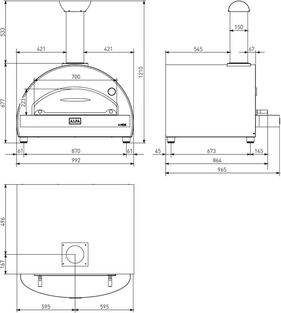 4 Pizza, Pizzaovn, Brændefyret, kobberfarvet - Alfa Forni