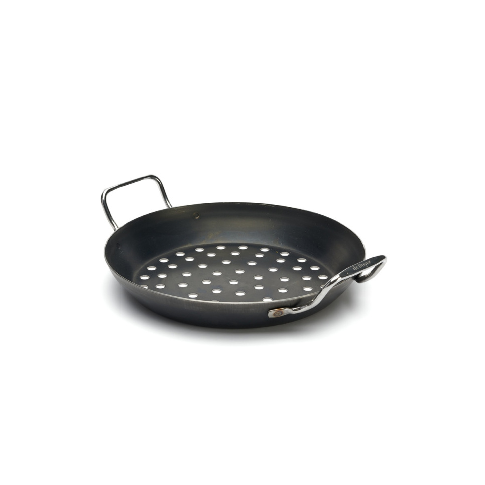 Perforeret kulstofstålpande til grill, Ø28CM - de Buyer Perforeret kulstofstålpande til grill, Ø28CM - de Buyer