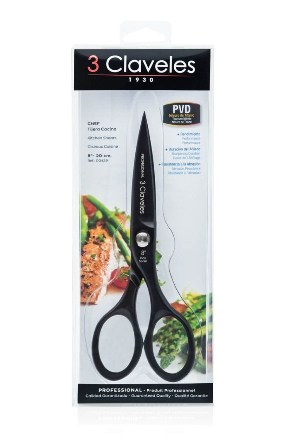 Køkkensaks 20 cm, Chef, sort - 3 Claveles