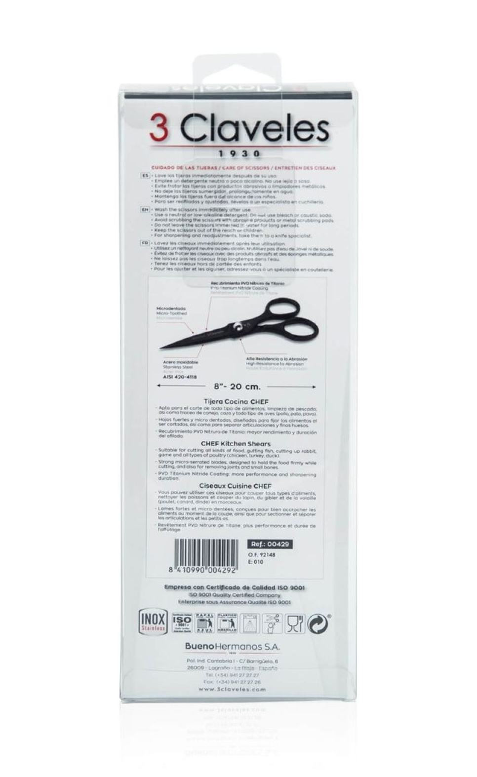 Køkkensaks 20 cm, Chef, sort - 3 Claveles