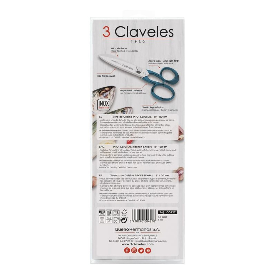 Professionel køkkensaks i rustfrit stål, Blå - 3 Claveles