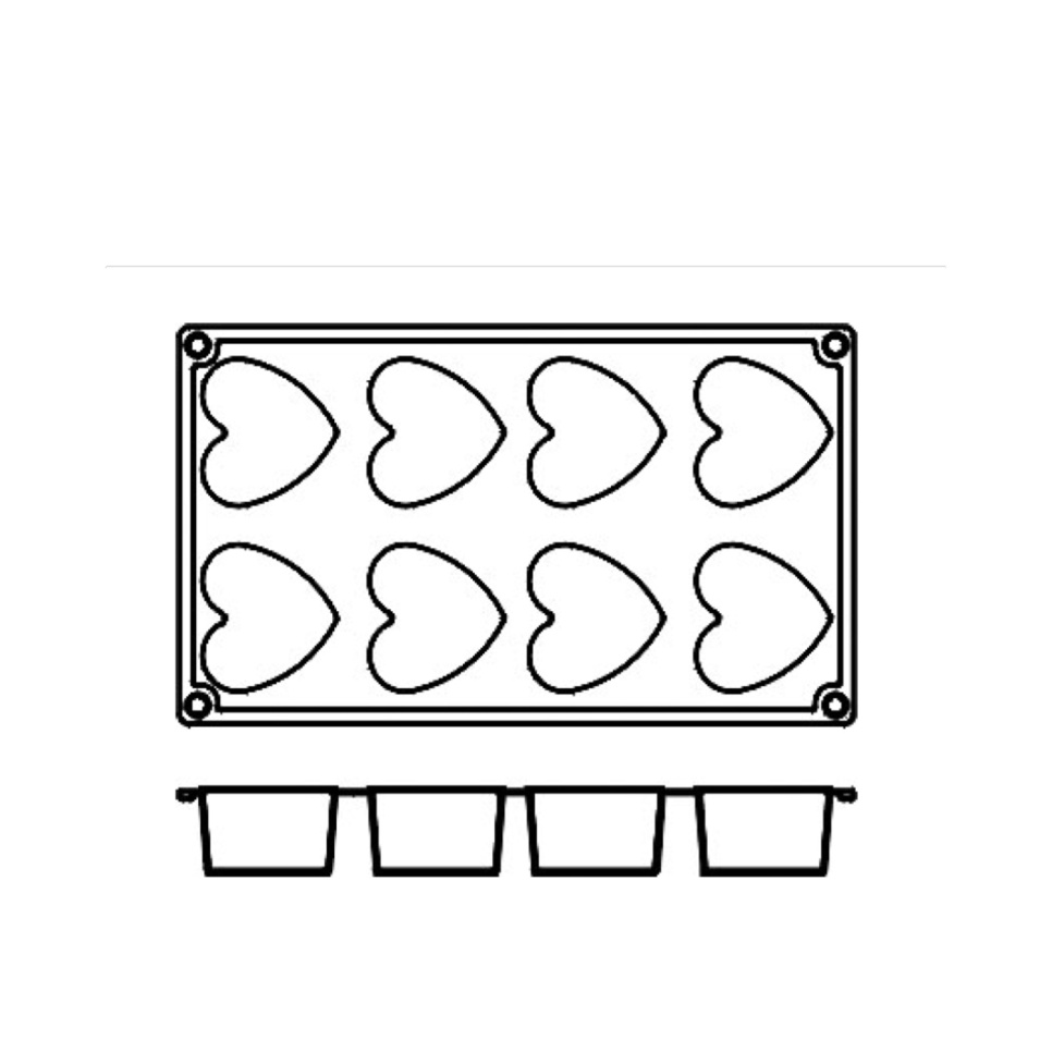 Bageform i silikone, hjerte, 8 stk - Pavoni Bageform i silikone, hjerte, 8 stk - Pavoni