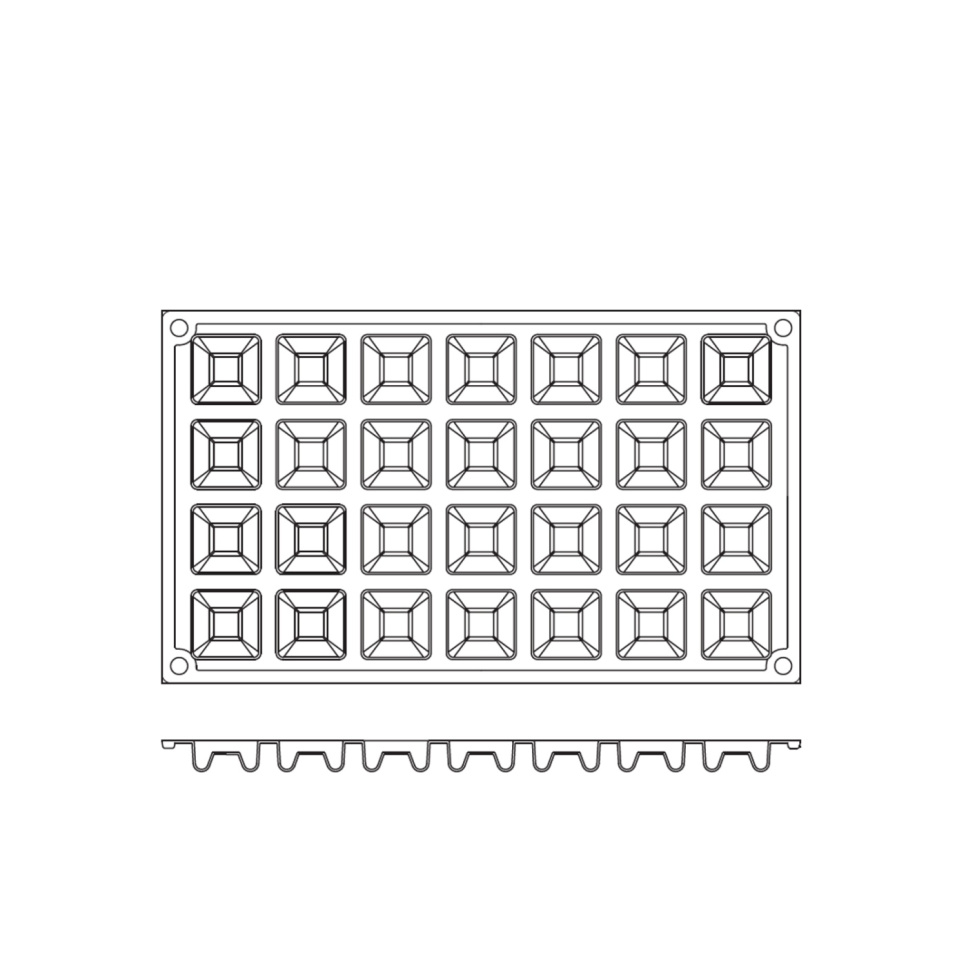 Bageform i silikone, lille firkantet Savarin, 28 stk - Pavoni