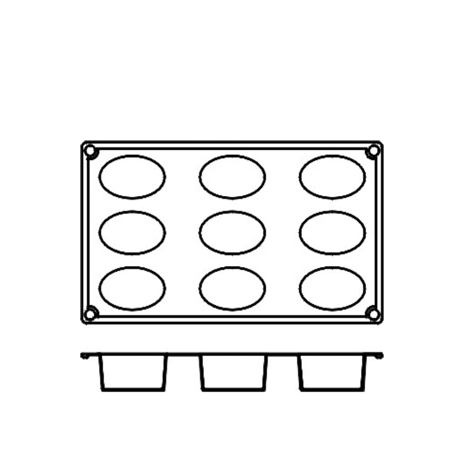Bageform i silikone, oval, 9 stk - Pavoni