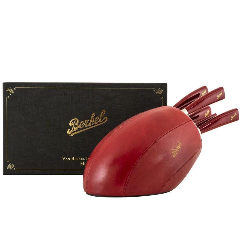 Knivblok i læder med fem knive, Elegance Red - Berkel