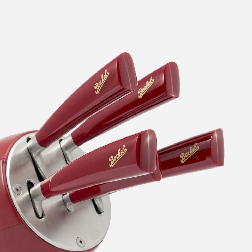 Knivblok i læder med fem knive, Elegance Red - Berkel