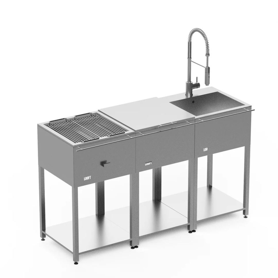 Udekøkken, komplet med kulgrill, arbejdsbord og vask – Looft