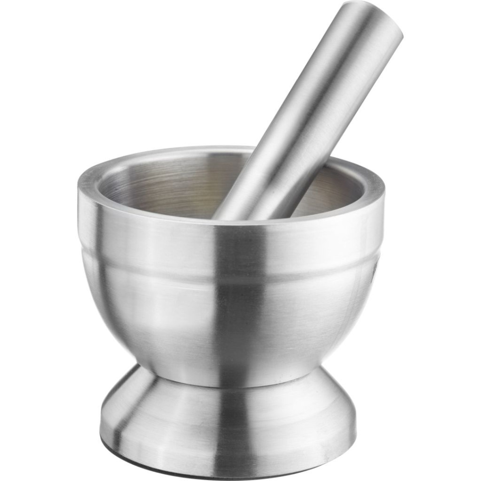 Morter i rustfrit stål med stænklåg, 10 cm - Westmark Morter i rustfrit stål med stænklåg, 10 cm - Westmark