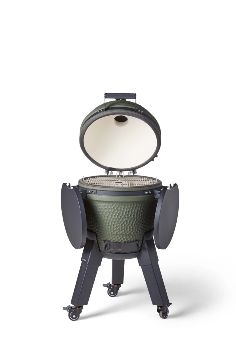 Kamado-grill inklusive benbeslag, sorte ben med hjul og sidebord - Moddern Kamado-grill inklusive benbeslag, sorte ben med hjul og sidebord - Moddern