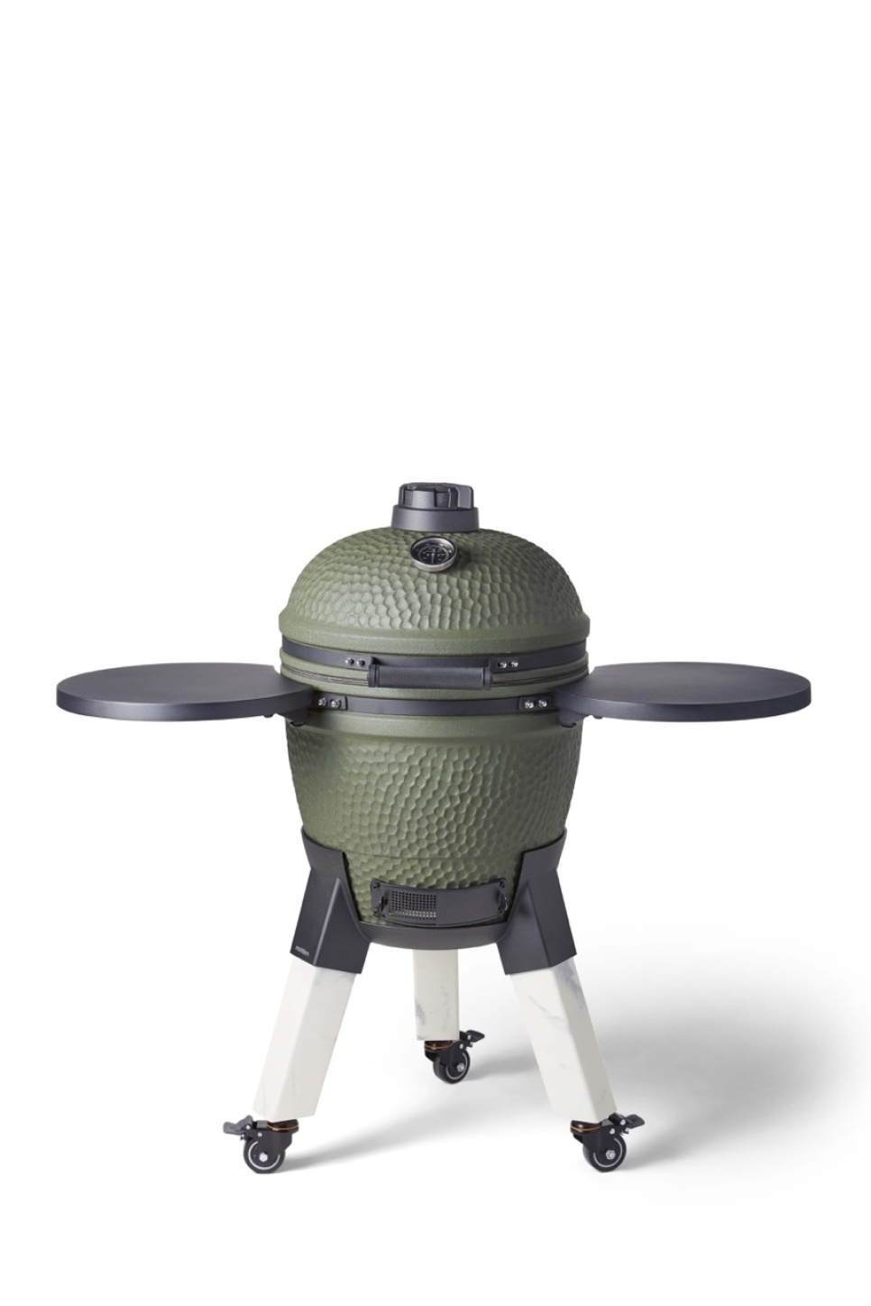 Kamado-grill inkl. benbeslag, aluminiumsben (marmorimitation) med hjul og sidebord - Moddern