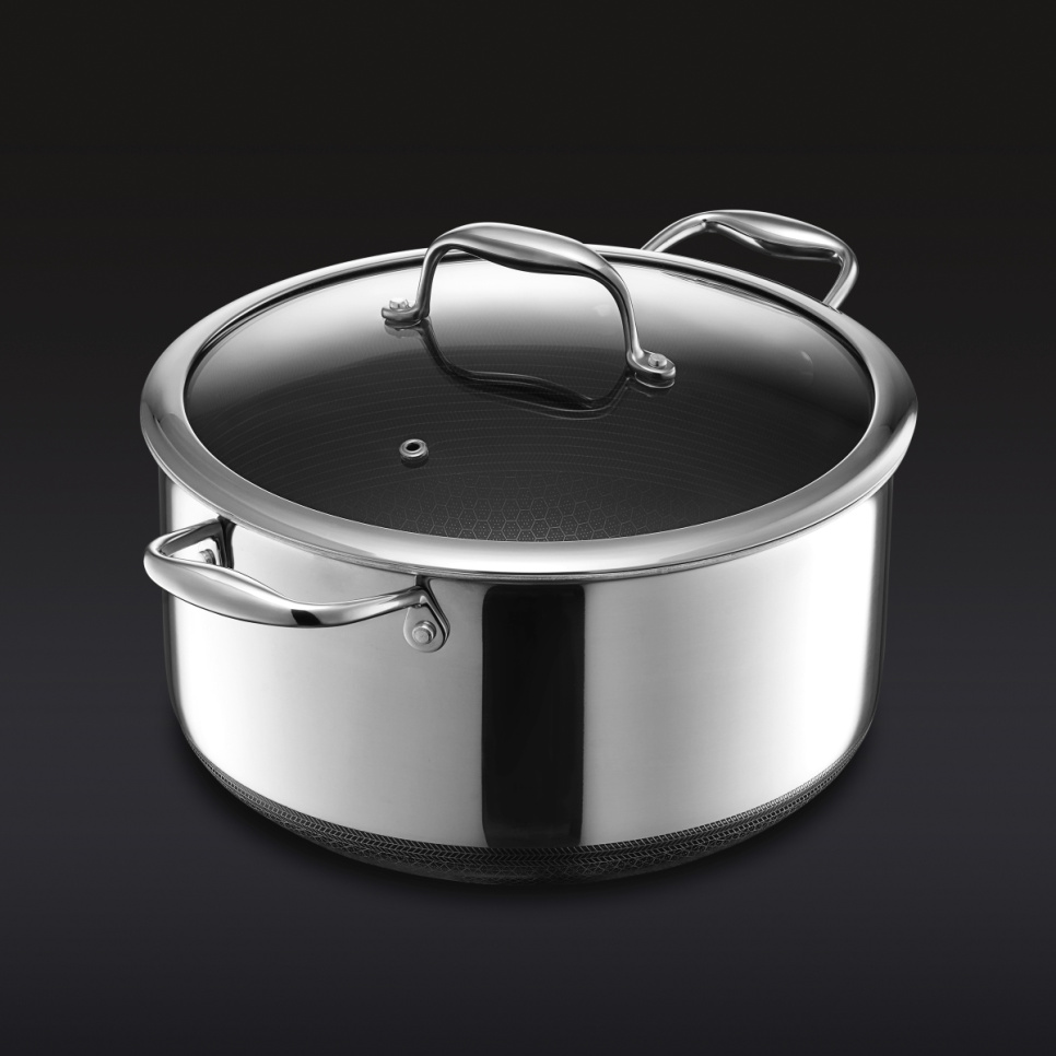 Gryde med glaslåg, nonstick, 7,6 L - Hexclad i gruppen Madlavning / Pander & Gryder / Gryder hos The Kitchen Lab (2262-33384)